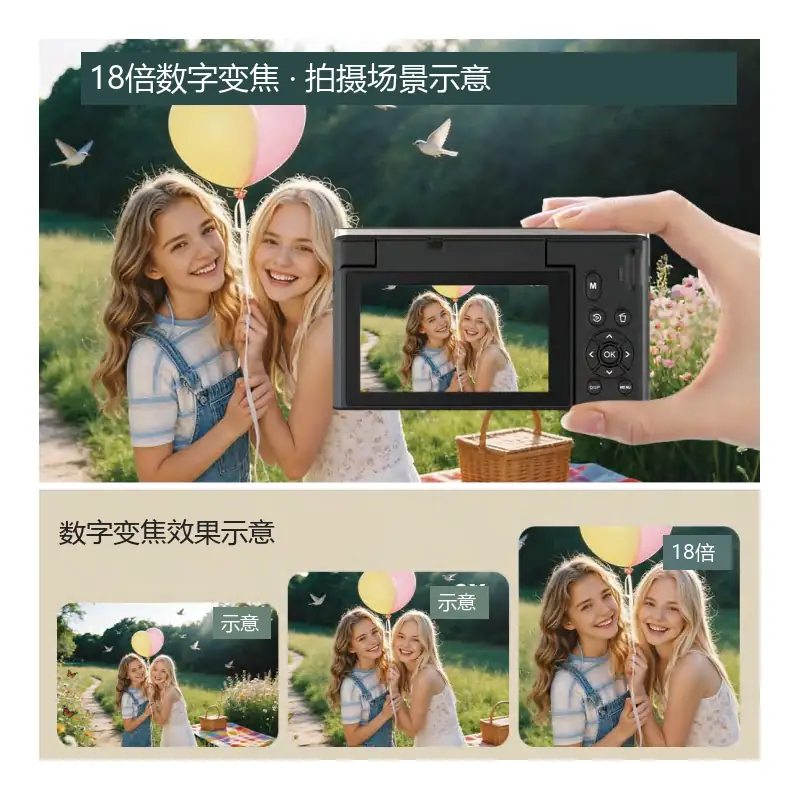 AC-WD610背面屏幕与18倍数字变焦示意 AC-WD610背面屏幕与18倍数字变焦示意